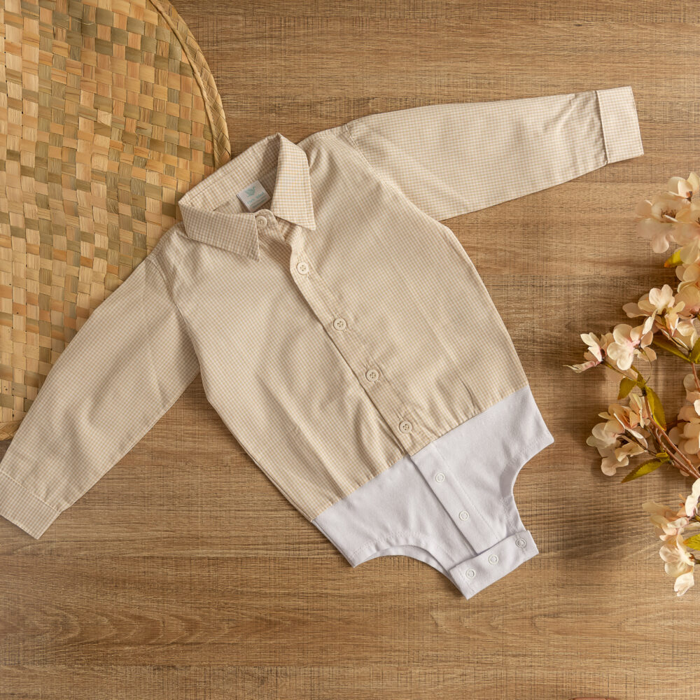 Body camisa mini xadrez menino em tricoline 100% algodão