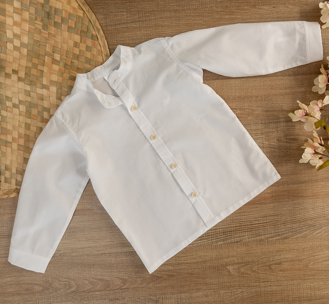 Camisa manga longa menino: tricoline 100% algodão Branca