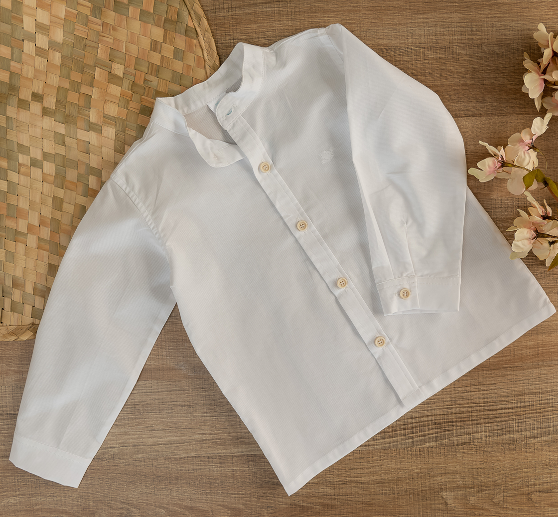 Camisa manga longa menino: tricoline 100% algodão Branca