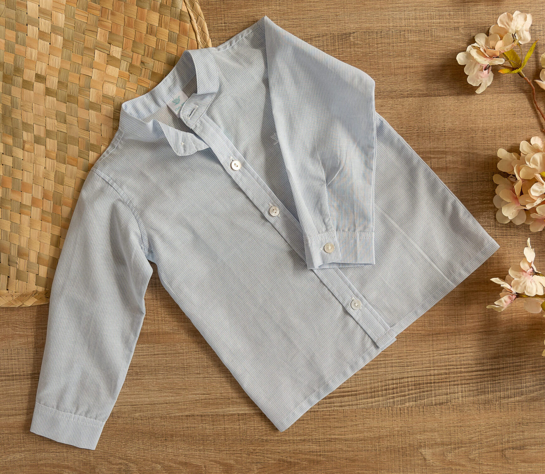 CAMISA MANGA LONGA EM CAMBRAIA DE ALGODÃO