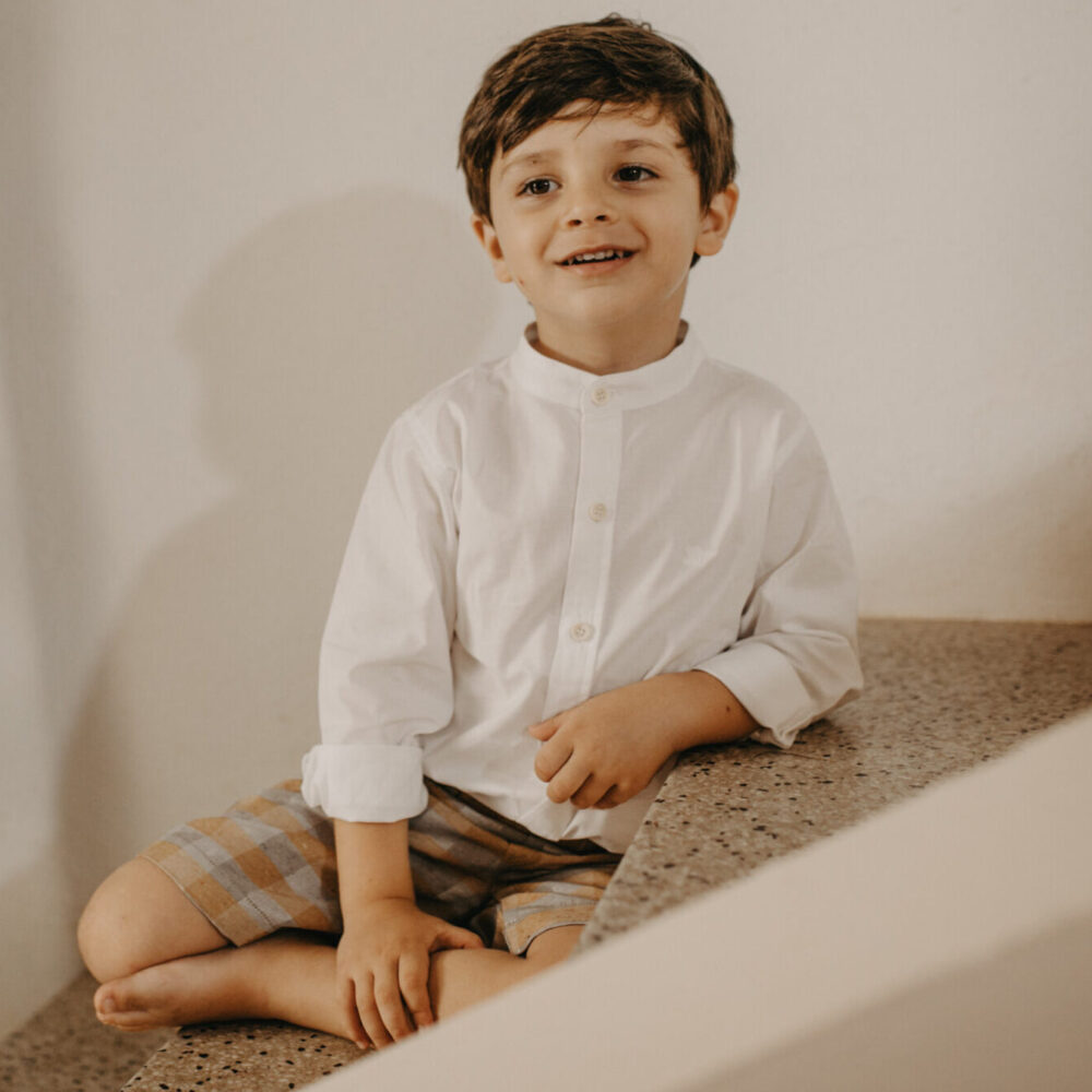 Camisa manga longa menino: tricoline 100% algodão Branca